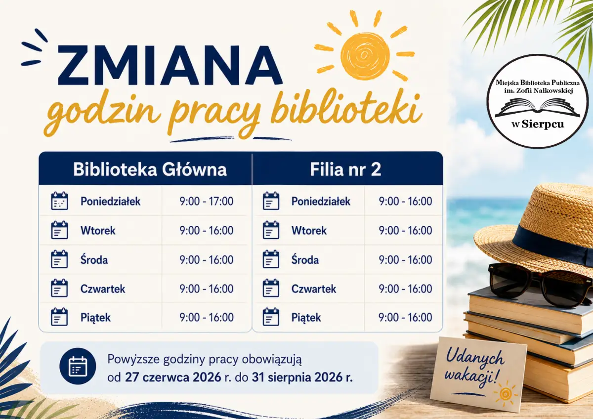 Wakacyjne godziny otwarcia biblioteki