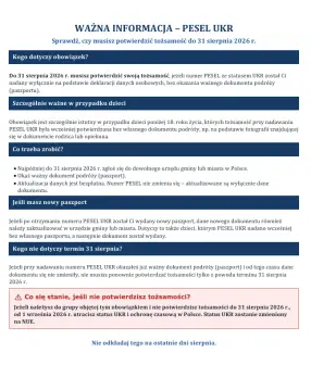 Osoby z numerem PESEL UKR muszą potwierdzić tożsamość do 31 sierpnia 2026 r.